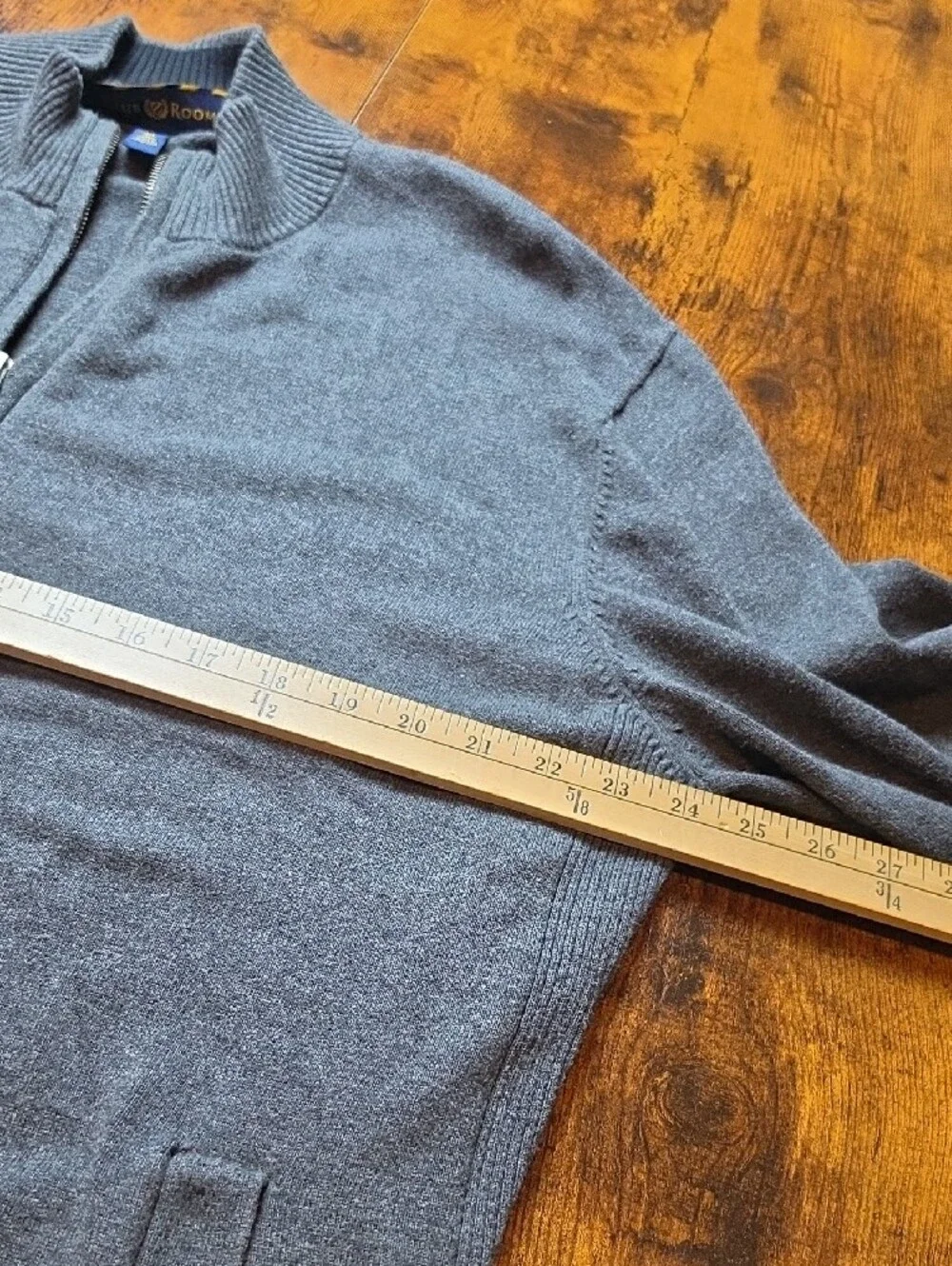 CLUB ROOM | Gray Full Zip Mock Neck Cotton Sweater Elbow Patch Men's | XL
